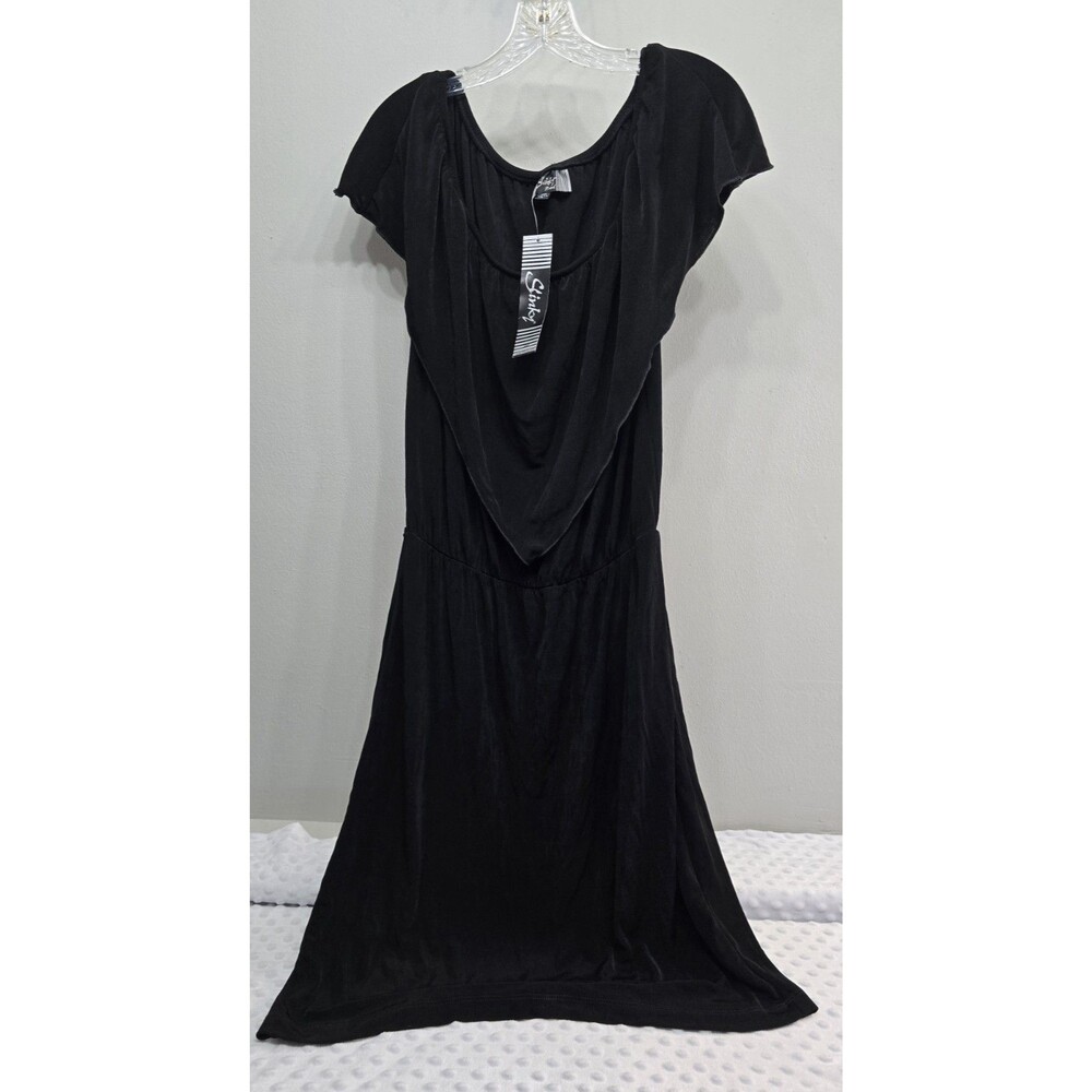 Slinky Brand Black Sleeveless Dress NWT Classic 1980's Ruffle Stretch Size L